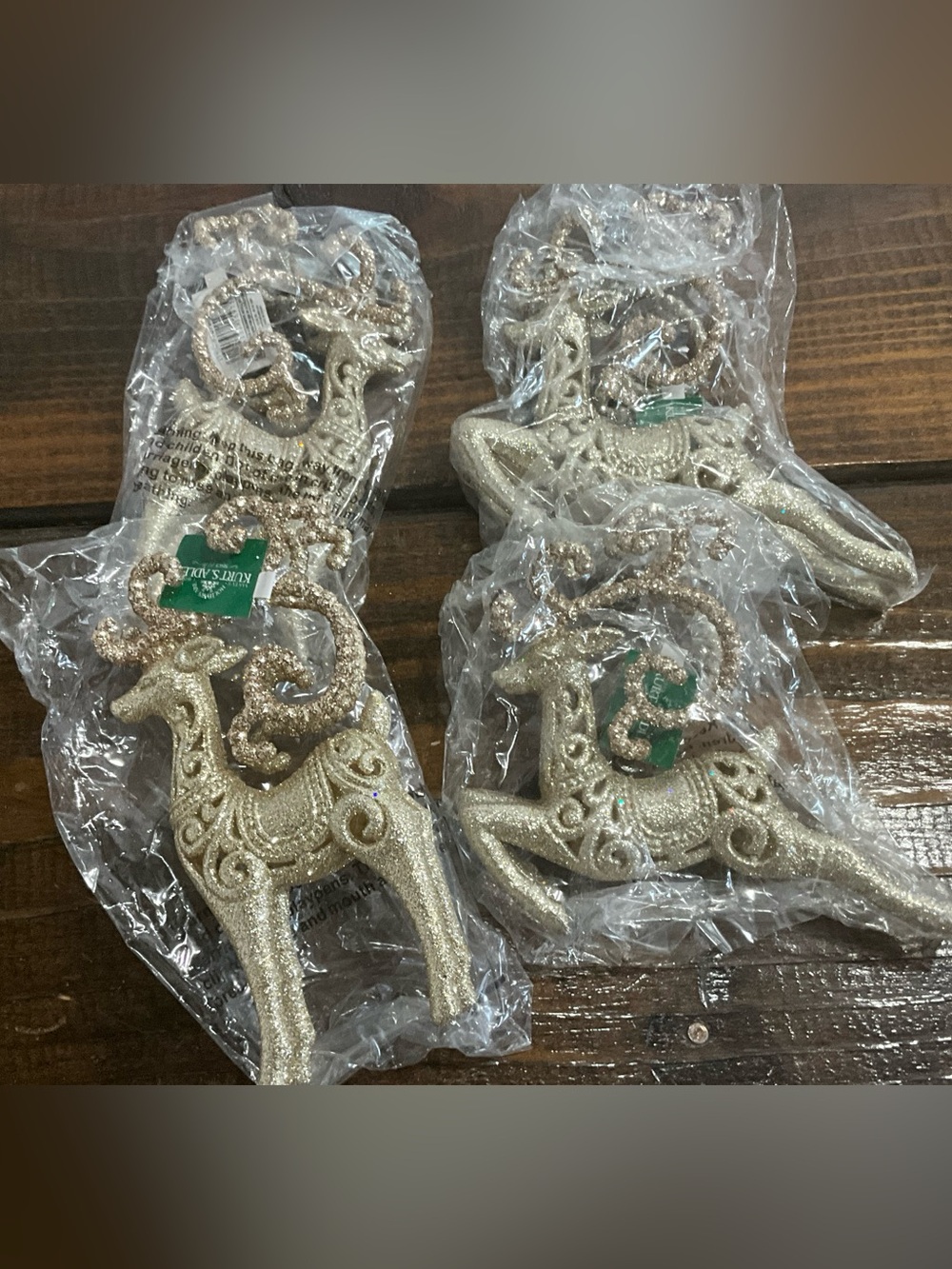 Lot of 4 Kurt Adler 3D Reindeer Christmas Ornaments Gold Glitter New IOP